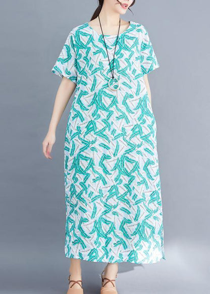 Women green cotton dresses Fashion Fabrics prints Maxi summer Dresses - SooLinen