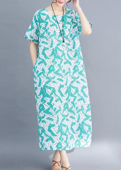 Women green cotton dresses Fashion Fabrics prints Maxi summer Dresses - SooLinen