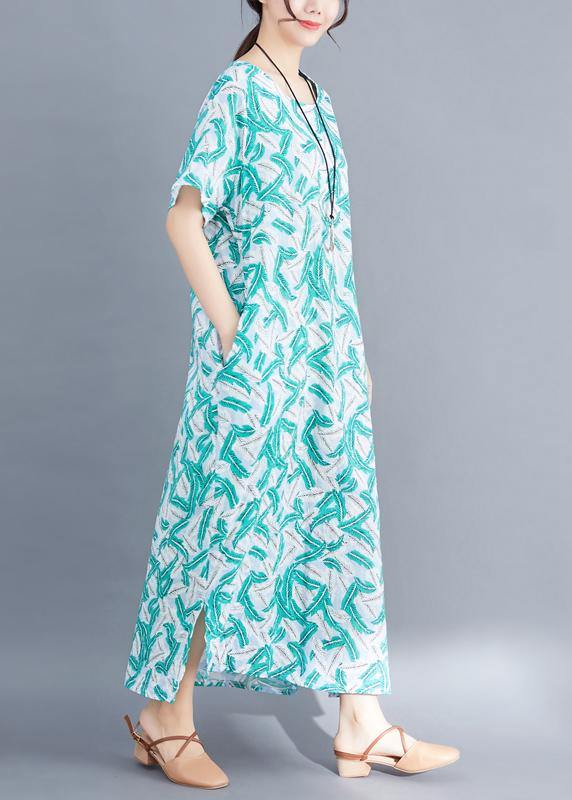 Women green cotton dresses Fashion Fabrics prints Maxi summer Dresses - SooLinen