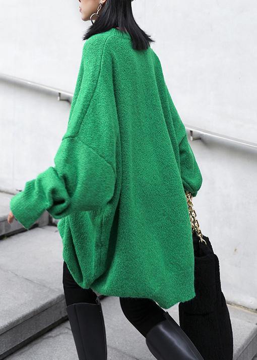 Women green knitted pullover o neck Batwing Sleeve casual knitted blouse - SooLinen