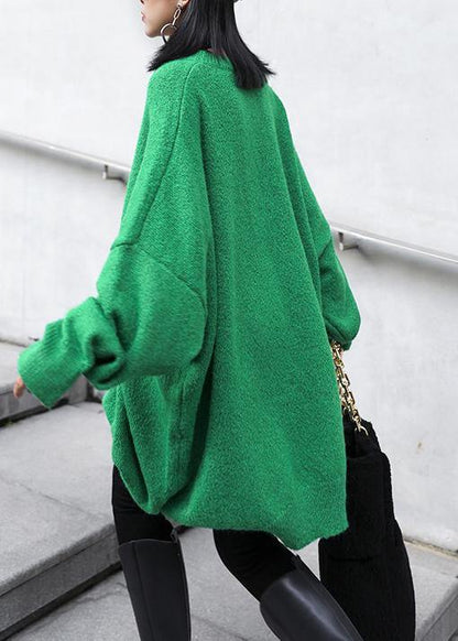 Women green knitted pullover o neck Batwing Sleeve casual knitted blouse - SooLinen