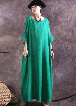 Women green linen cotton dress loose waist summer Dresses - SooLinen