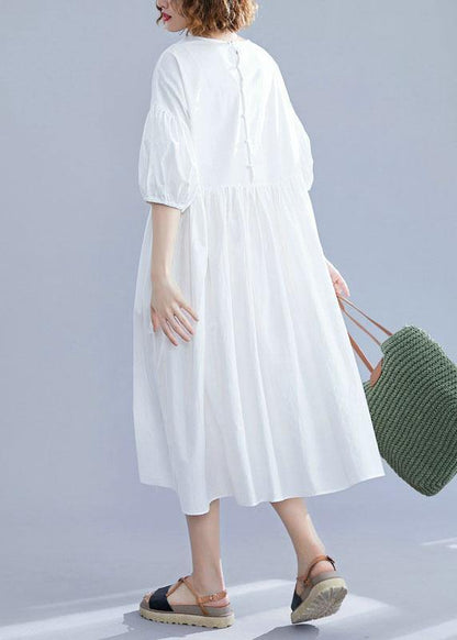 Women lantern sleeve cotton Tunics Sewing white cotton Dress summer - SooLinen