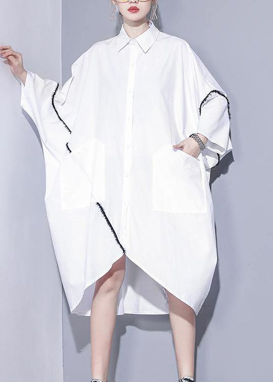 Women lapel asymmetric Tunics Tutorials white Dress - SooLinen
