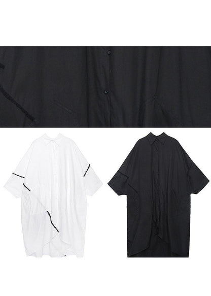 Women lapel asymmetric Tunics Tutorials white Dress - SooLinen