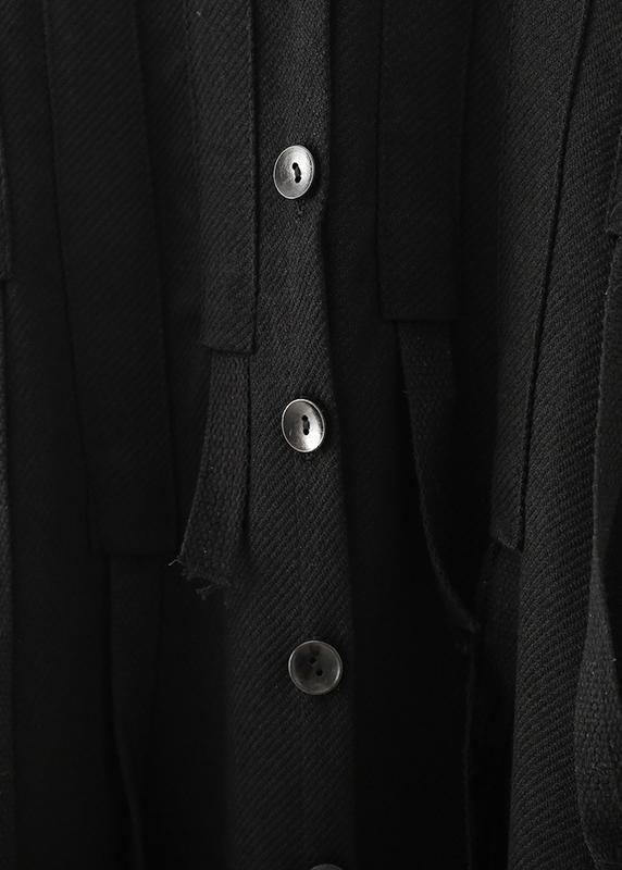 Women lapel low high design cotton tunic top Work gray Robe Dresses - SooLinen