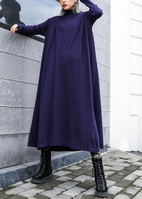 Women loose hem Sweater dress outfit Vintage blue Fuzzy knit top fall - SooLinen