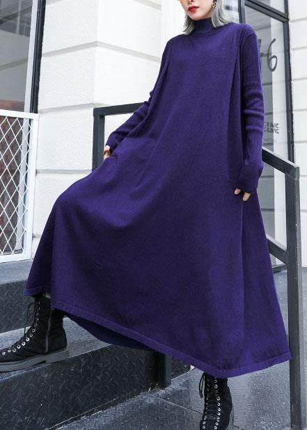 Women loose hem Sweater dress outfit Vintage blue Fuzzy knit top fall - SooLinen