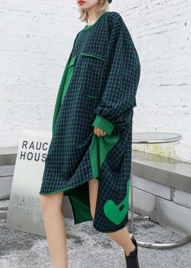 Women low high design cotton clothes Catwalk patchwork plaid Dresses fall - SooLinen