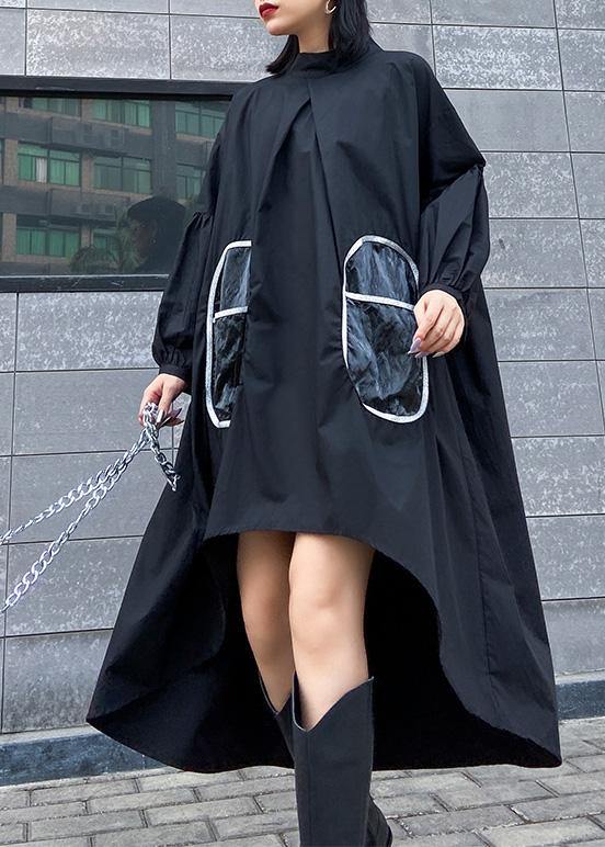 Women low high design cotton spring Tunic Runway black A Line Dresses - SooLinen