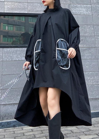 Women low high design cotton spring Tunic Runway black A Line Dresses - SooLinen