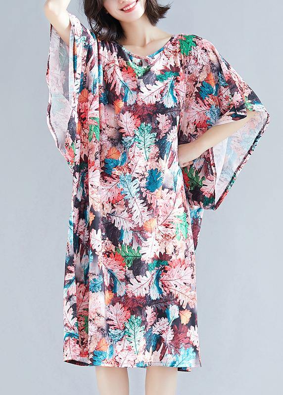 Women o neck Cotton quilting clothes Shape pink print Dresses summer - SooLinen