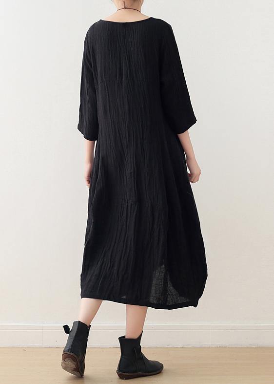 Women o neck asymmetric linen dress Wardrobes black Dress - SooLinen