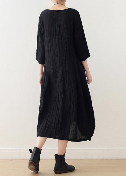 Women o neck asymmetric linen dress Wardrobes black Dress - SooLinen