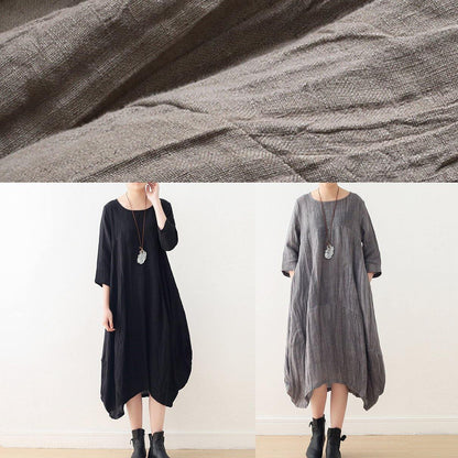 Women o neck asymmetric linen dress Wardrobes black Dress - SooLinen