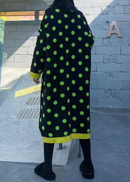 Women o neck baggy Sweater dress outfit plus size green dotted Fuzzy knitted dress - SooLinen