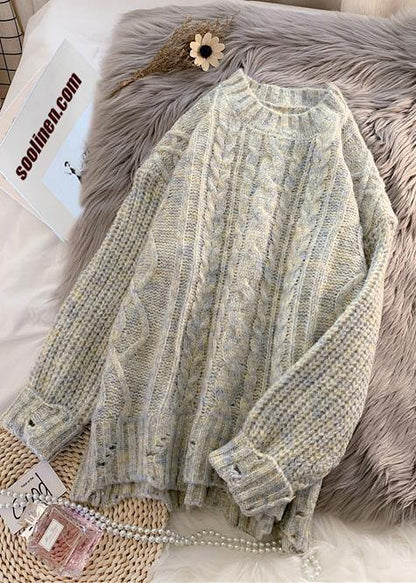 Women o neck beige white knitted blouse spring fashion thickbox top - SooLinen