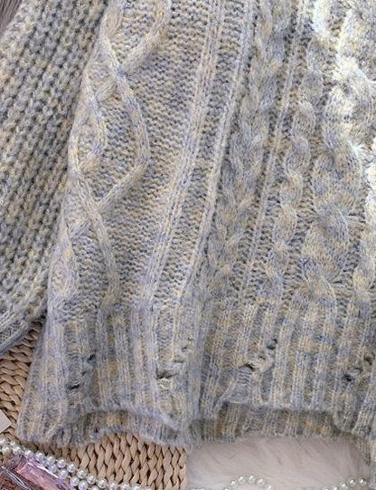 Women o neck beige white knitted blouse spring fashion thickbox top - SooLinen