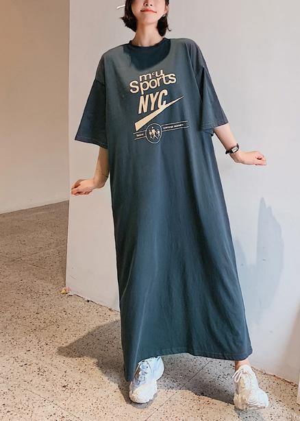 Women o neck half sleeve summer Wardrobes Work gray Letter Maxi Dress - SooLinen