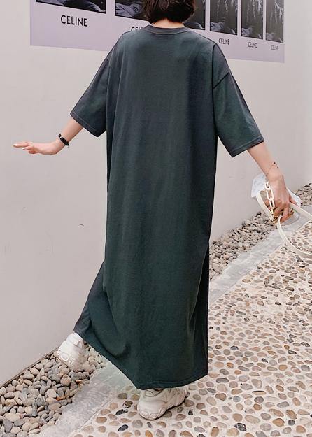 Women o neck half sleeve summer Wardrobes Work gray Letter Maxi Dress - SooLinen