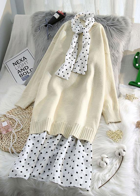 Women o neck patchwork Sweater outfits plus size blue Fuzzy sweater dresses - SooLinen