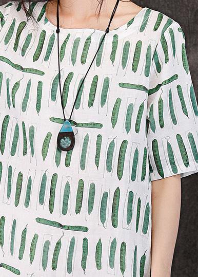 Women o neck pockets linen clothes Wardrobes green striped Dresses summer - SooLinen