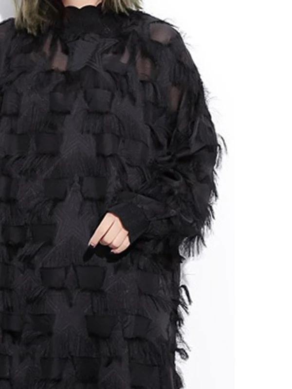 Women o neck tassel outfit Work Outfits black Dress - SooLinen