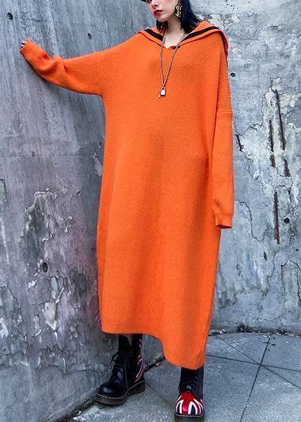 Women orange Sweater Aesthetic Largo Sailor Collar Big winter knitted tops - SooLinen