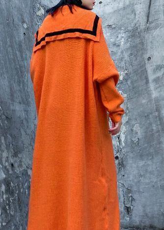 Women orange Sweater Aesthetic Largo Sailor Collar Big winter knitted tops - SooLinen
