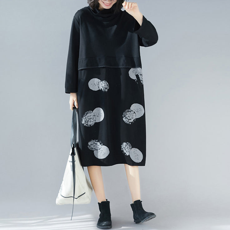 Women patchwork Cotton tunics for women Korea design black Plus Size Dresses