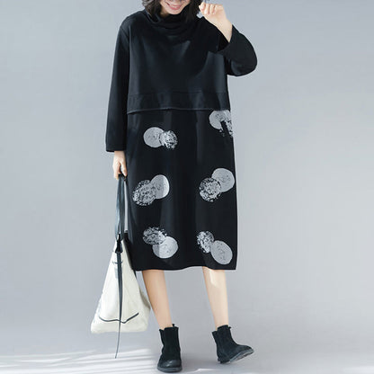 Women patchwork Cotton tunics for women Korea design black Plus Size Dresses