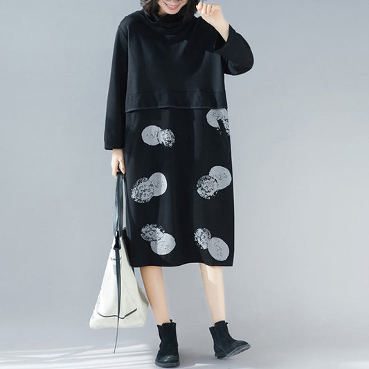 Women patchwork Cotton tunics for women Korea design black Plus Size Dresses