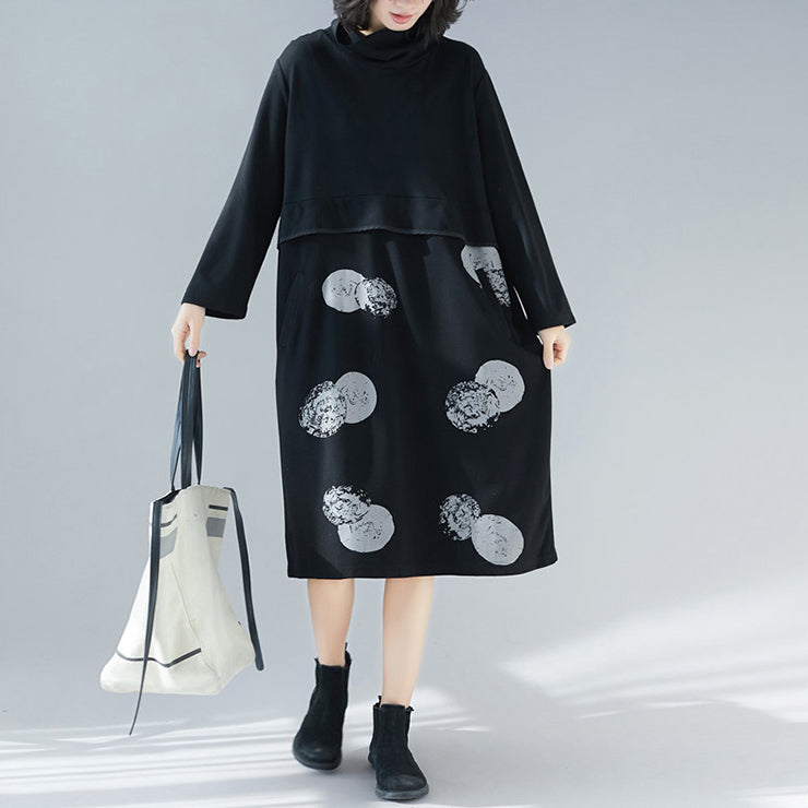 Women patchwork Cotton tunics for women Korea design black Plus Size Dresses