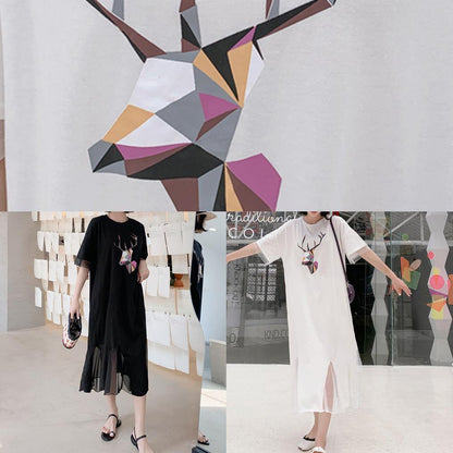 Women patchwork tulle cotton quilting clothes Outfits black prints long Dresses summer - SooLinen