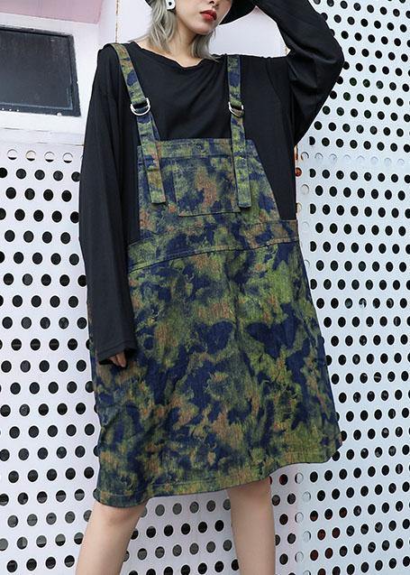 Women prints Cotton clothes false two pieces cotton fall Dresses - SooLinen