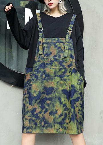 Women prints Cotton clothes false two pieces cotton fall Dresses - SooLinen