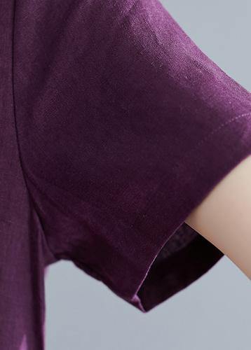 Women purple linen cotton clothes For Women plus size Fashion Ideas o neck large hem Maxi Summer Dresses - SooLinen