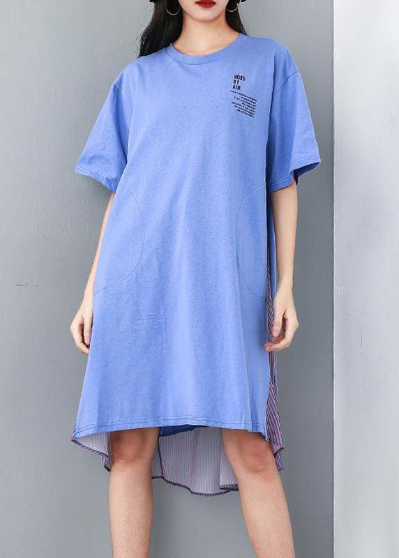 Women quilting dresses Drops Design Women Round Neck Patchwork Striped Irregular Dress - SooLinen