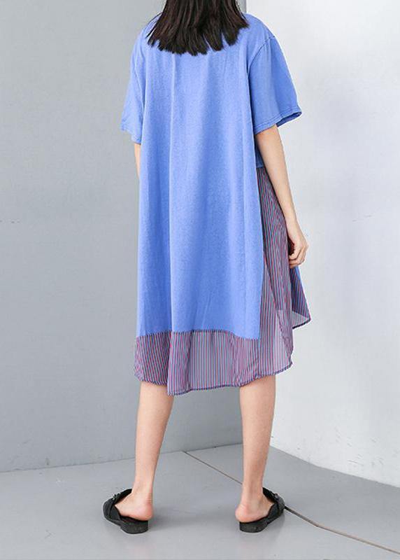 Women quilting dresses Drops Design Women Round Neck Patchwork Striped Irregular Dress - SooLinen