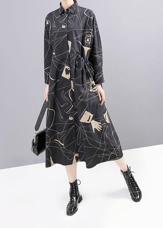 Women red prints cotton Robes patchwork fall shirt Dress - SooLinen