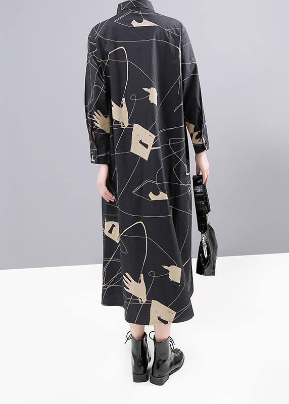 Women red prints cotton Robes patchwork fall shirt Dress - SooLinen