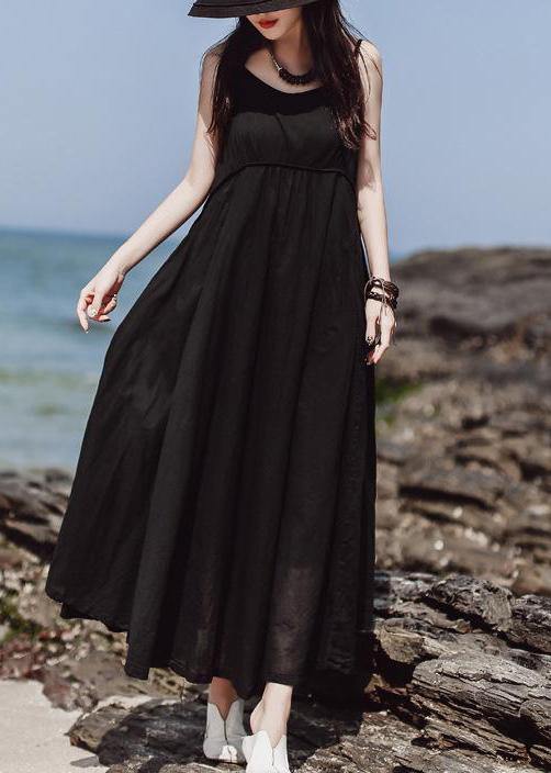 Women red sleeveless clothes For Women Casual Summer Solid Color Double Layer Hem Dress - SooLinen