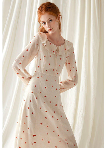 Women ruffles Square Collar chiffon clothes For Women Shape nude floral Dress fall - SooLinen