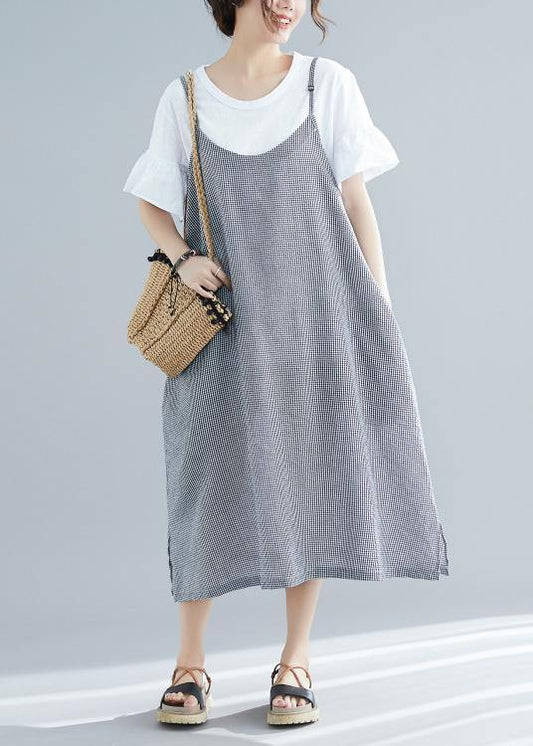 Women sleeveless cotton clothes For Women Tunic Tops plaid A Line Dresses summer - SooLinen