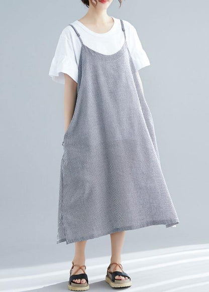 Women sleeveless cotton clothes For Women Tunic Tops plaid A Line Dresses summer - SooLinen