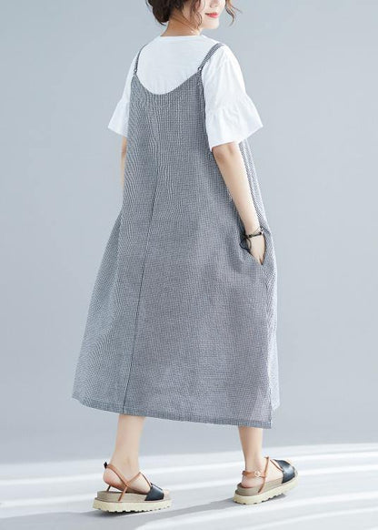 Women sleeveless cotton clothes For Women Tunic Tops plaid A Line Dresses summer - SooLinen