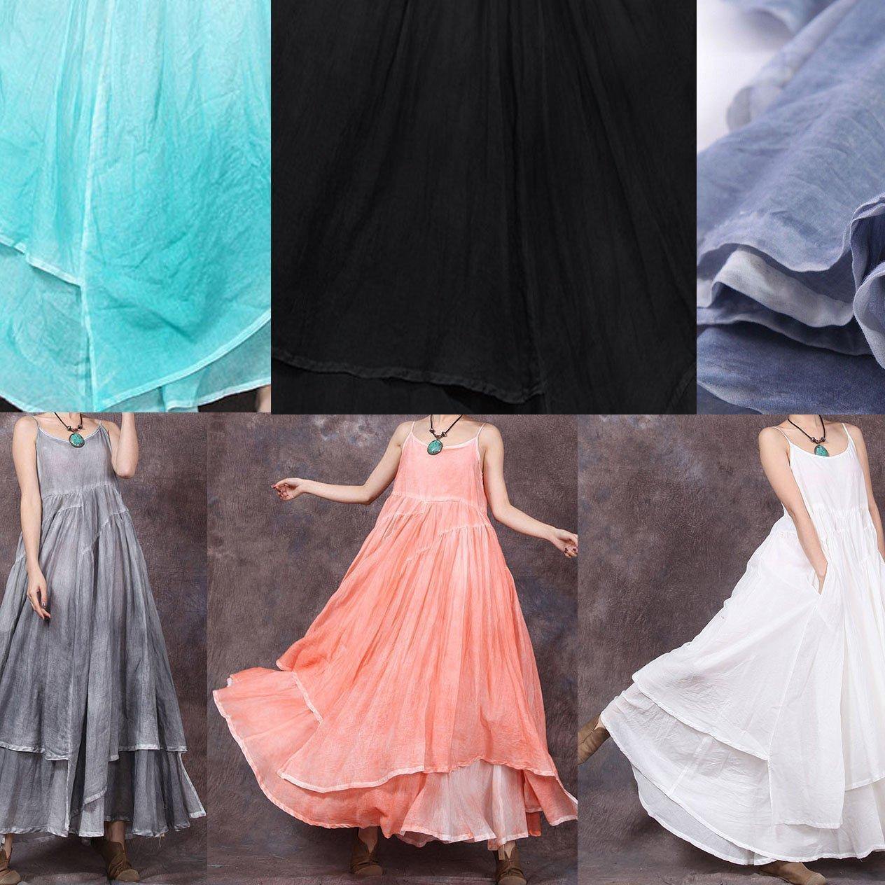 Women sleeveless linen dresses Sewing white asymmetric hem Dresses summer - SooLinen