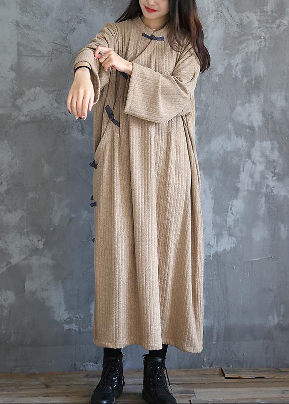 Women stand collar Sweater fall dress outfit Vintage beige baggy sweater dress - SooLinen