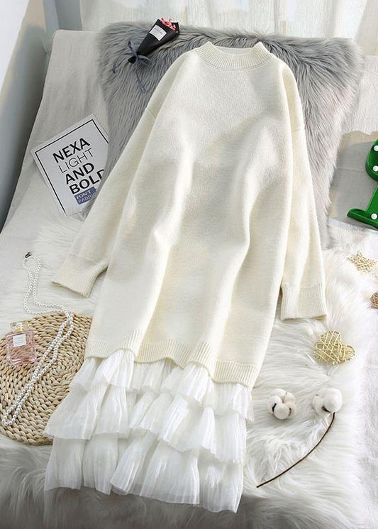 Women striped Sweater weather fashion patchwork Fuzzy knit dress - SooLinen