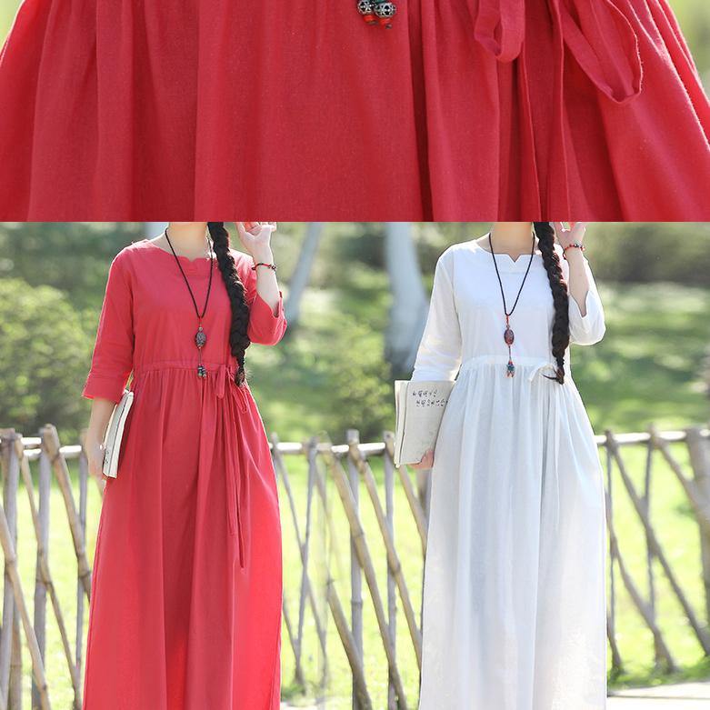 Women v neck Three Quarter sleeve linen cotton Long Shirts Vintage Tutorials white Traveling Dresses Summer - SooLinen